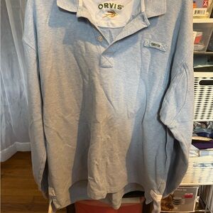 Orvis Men's Light Blue long sleeve 100% cotton Shirt